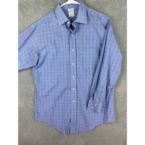Brooks Brothers Dress Shirt Mens 16/32 Blue Non Iron Checked Button Up Preppy